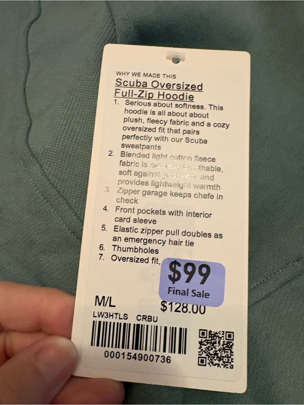 NWT Lululemon full zip oversized scuba hoodie crater blue M/L - Picture 5 of 8